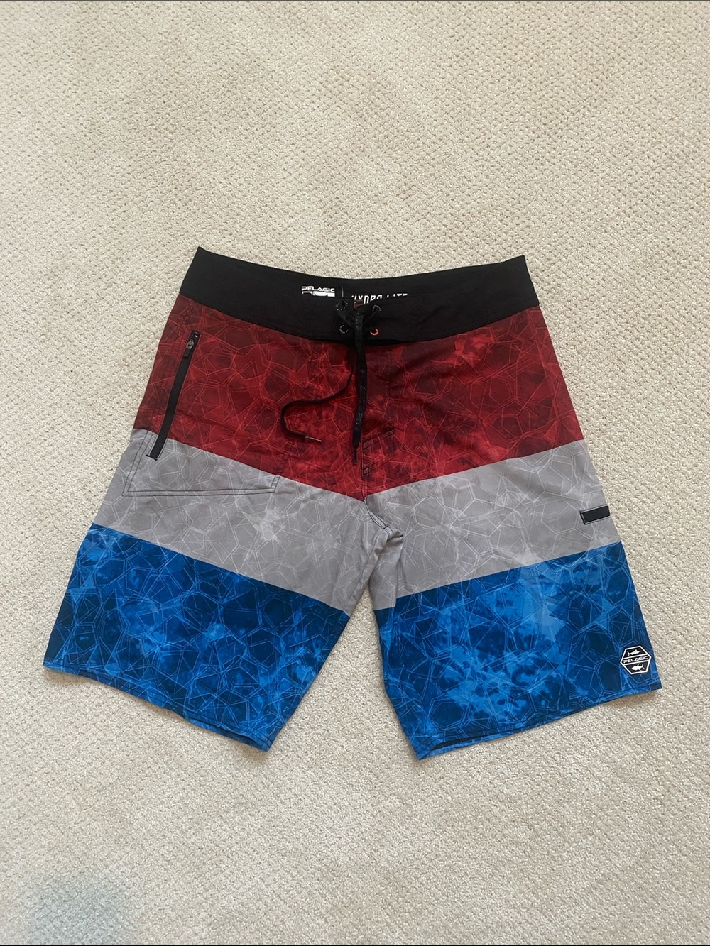 Men’s PELAGIC Hydro-Lite Swim Trunks - Red, Gray & Blue